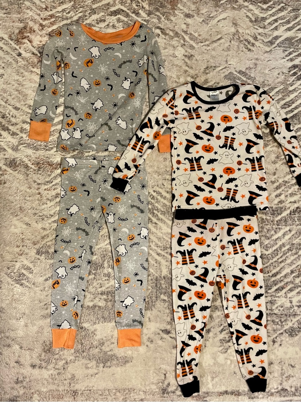 Kids Halloween Ghost & Pumpkin Pajama Set - Orange and Gray